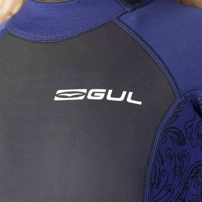 2024 Gul Womens Response 3/2mm Back Zip Shorty Wetsuit RE3318-C1 - Navy / Paisley